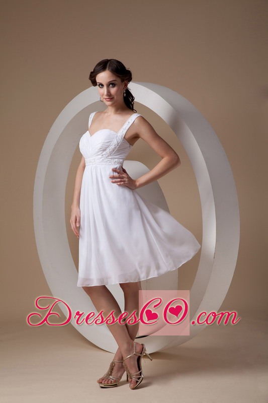 White Column / Sheath Straps Knee-length Chiffon Beading Prom Dress