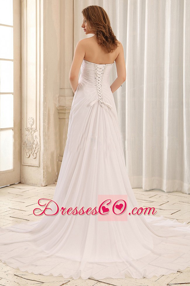 Luxurious Empire Halter Appliques and Ruching Wedding Dress For Outdoor