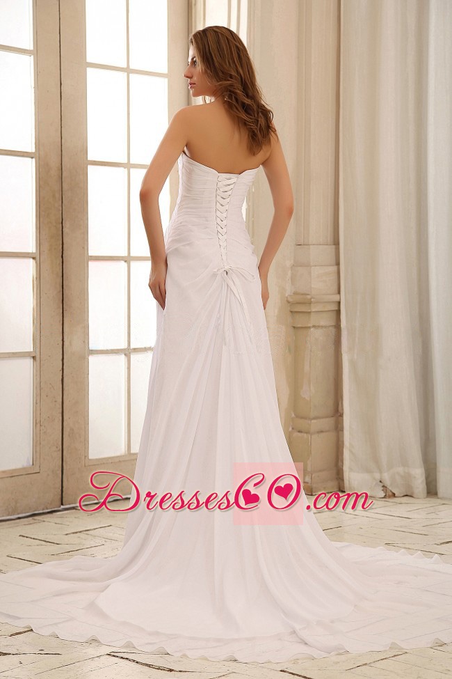 Pretty Beaded Decorate and Ruching Wedding Dress For Outdoor