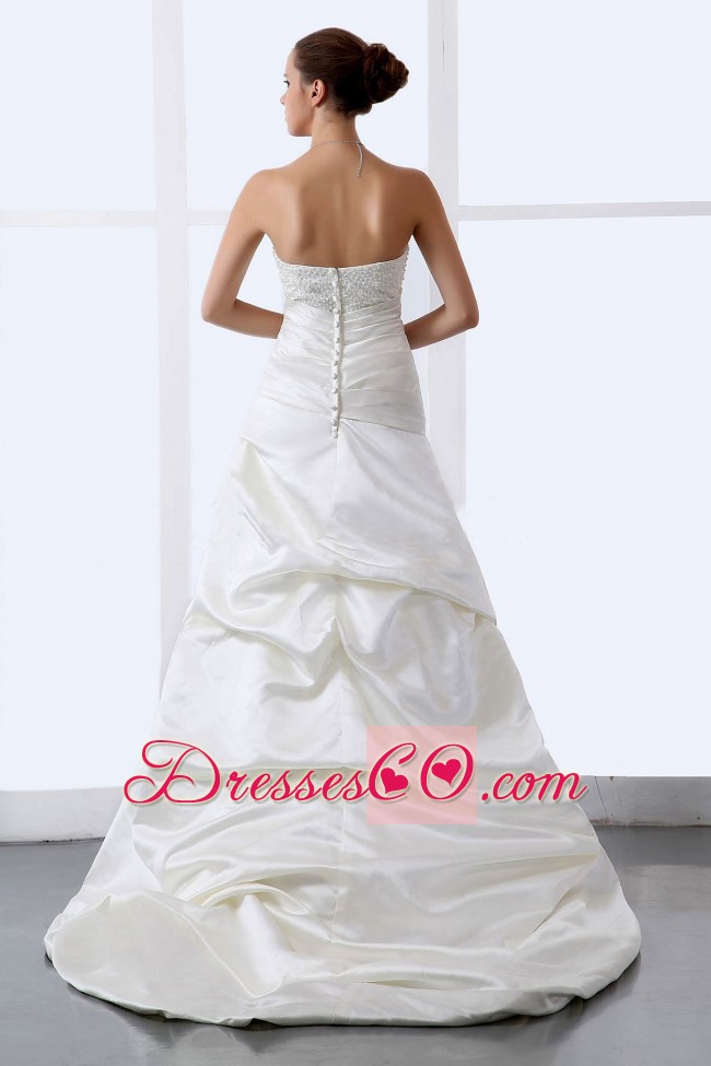 Beaded Decorate Bodice Wedding Dress With Brush For Custom Made