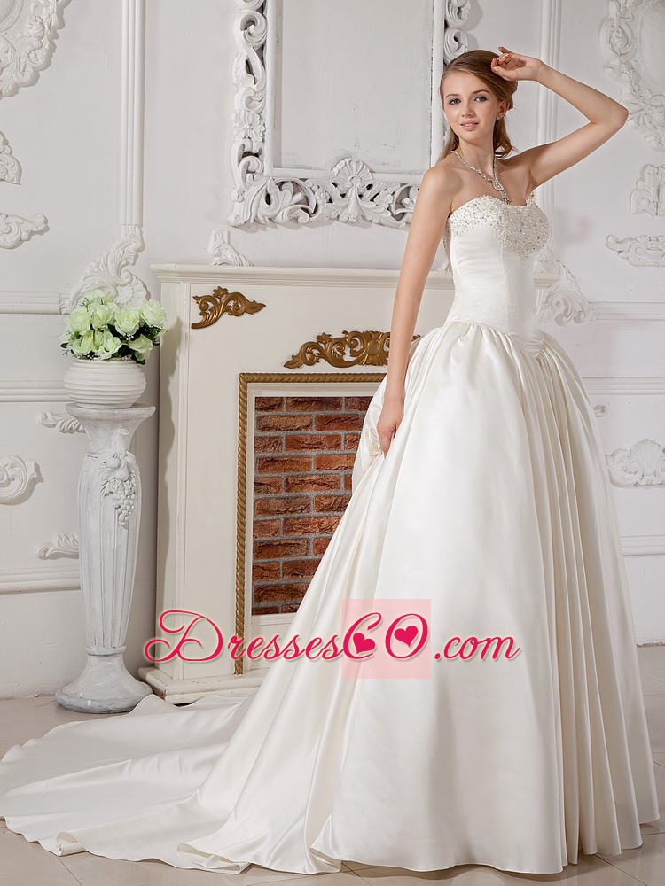 Exquisite A-line Court Train Taffeta Beading Wedding Dress