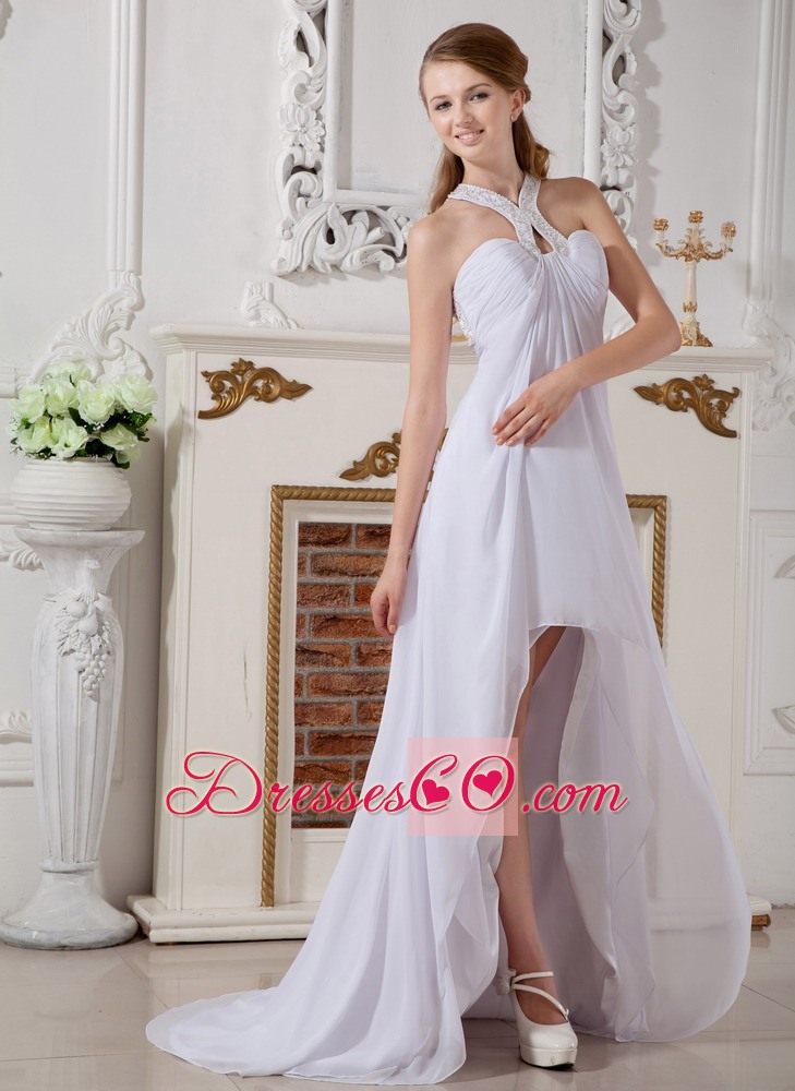 Simple Empire Halter High-low Chiffon Beading Wedding Dress