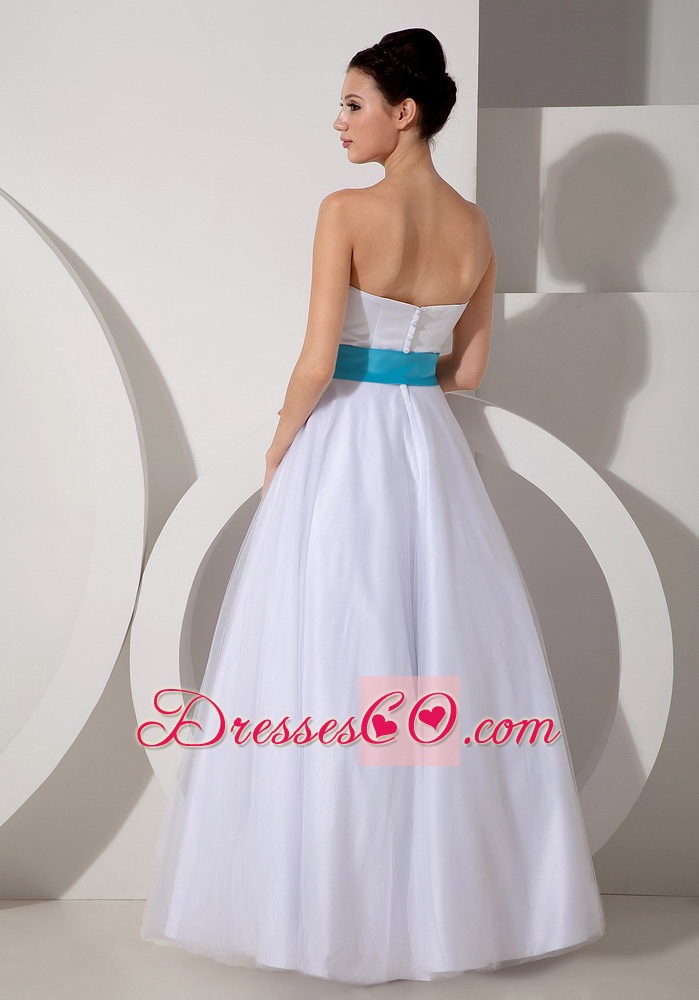 Popular A-line Long Taffeta Sash Wedding Dress