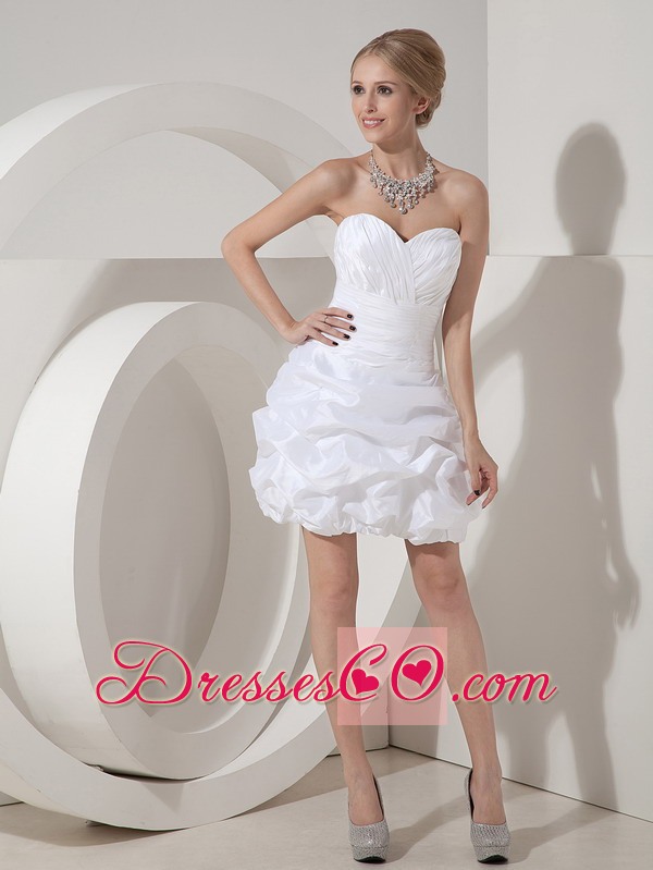 White Column Mini-length Taffeta Ruched Wedding Dress