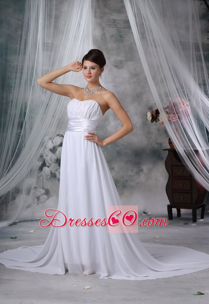 Ruched Decorate Bust Court Train Strapless Chiffon For Wedding Dress