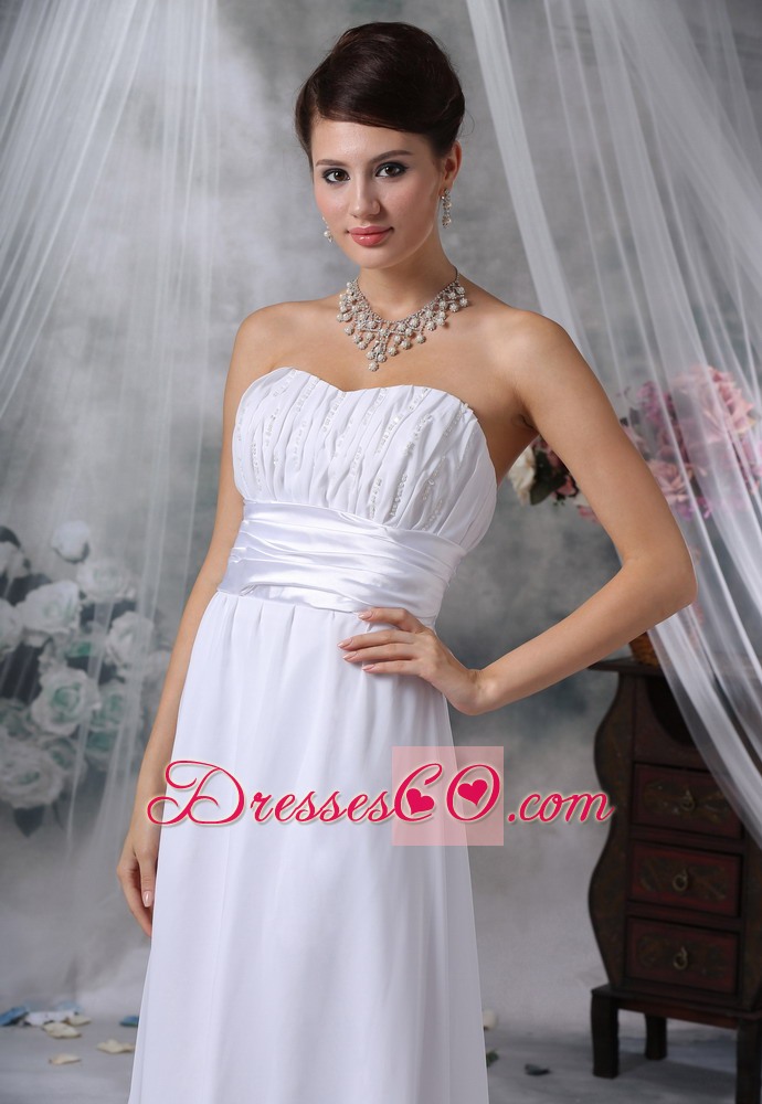 Ruched Decorate Bust Court Train Strapless Chiffon For Wedding Dress