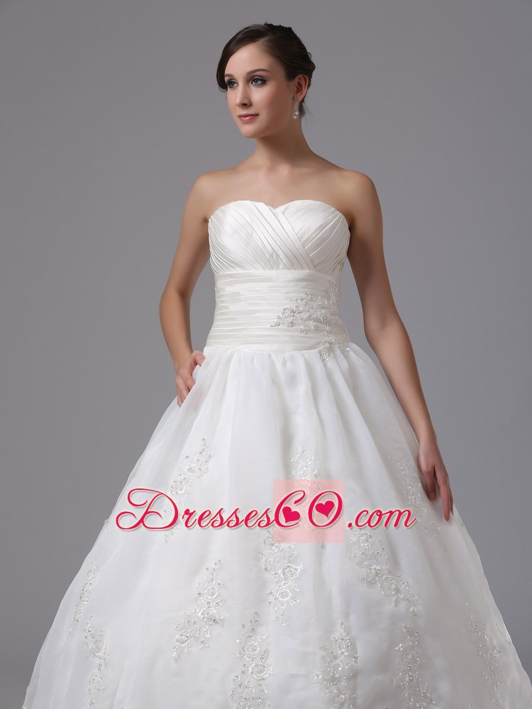 Ruched Ball Gown Court Train Wedding Dress