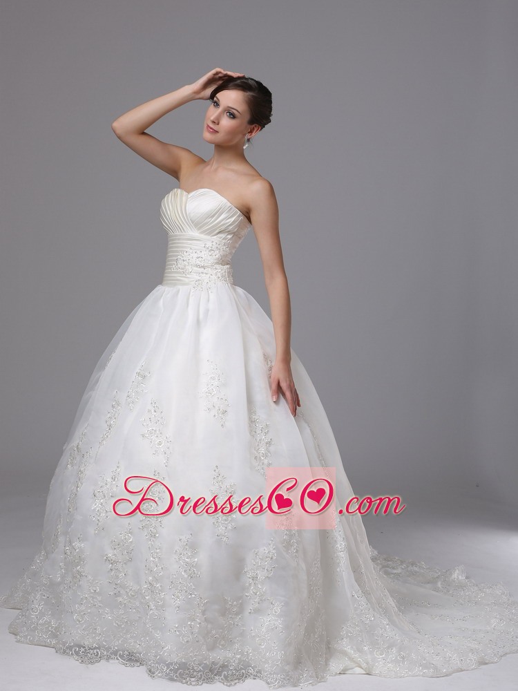 Ruched Ball Gown Court Train Wedding Dress
