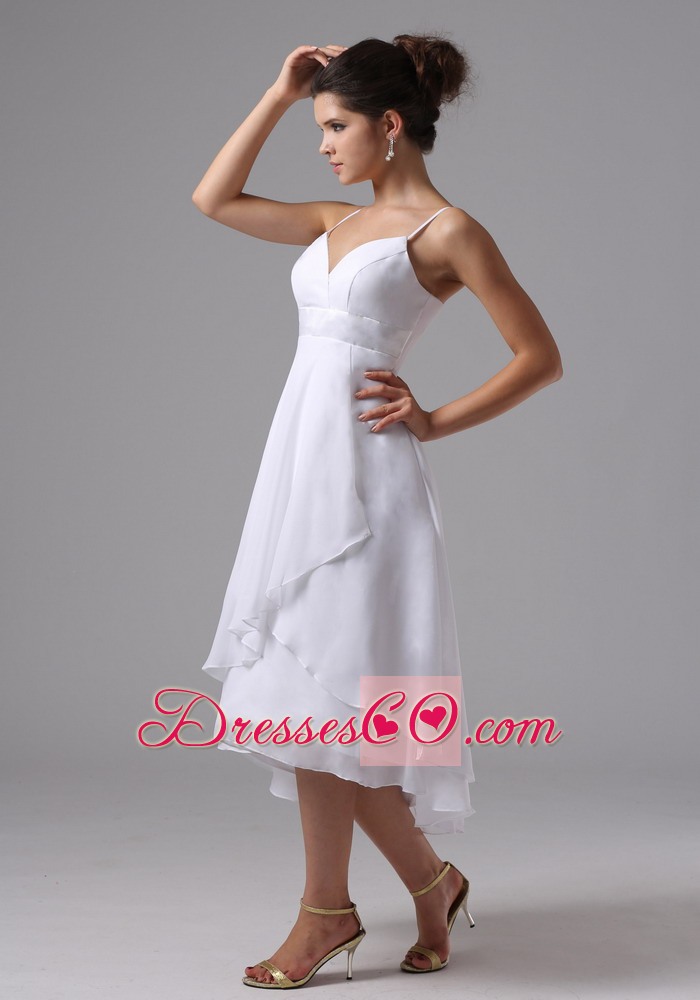Custom Made Chiffon Straps Tea-length Wedding Dress