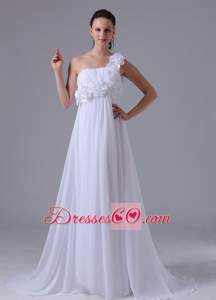 Romantic Hand Made Flowers and Ruched Wedding Dress With One Shoulder 2013