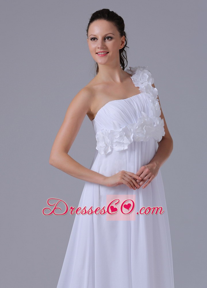 Romantic Hand Made Flowers and Ruched Wedding Dress With One Shoulder 2013