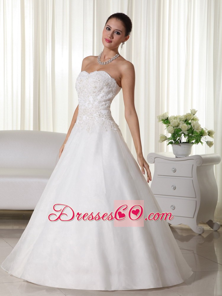 Elegant A-line Long Organza Lace Wedding Dress