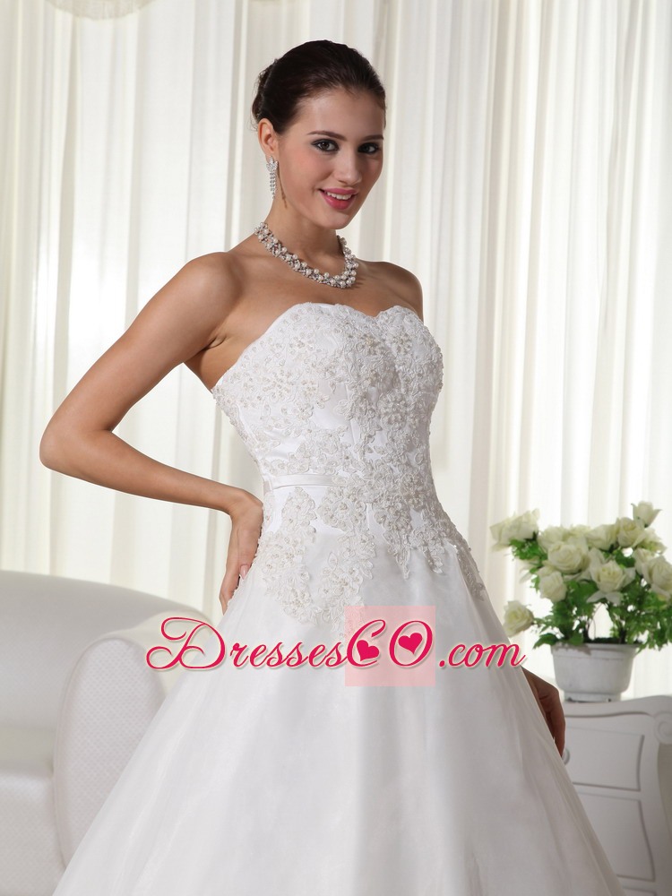 Elegant A-line Long Organza Lace Wedding Dress