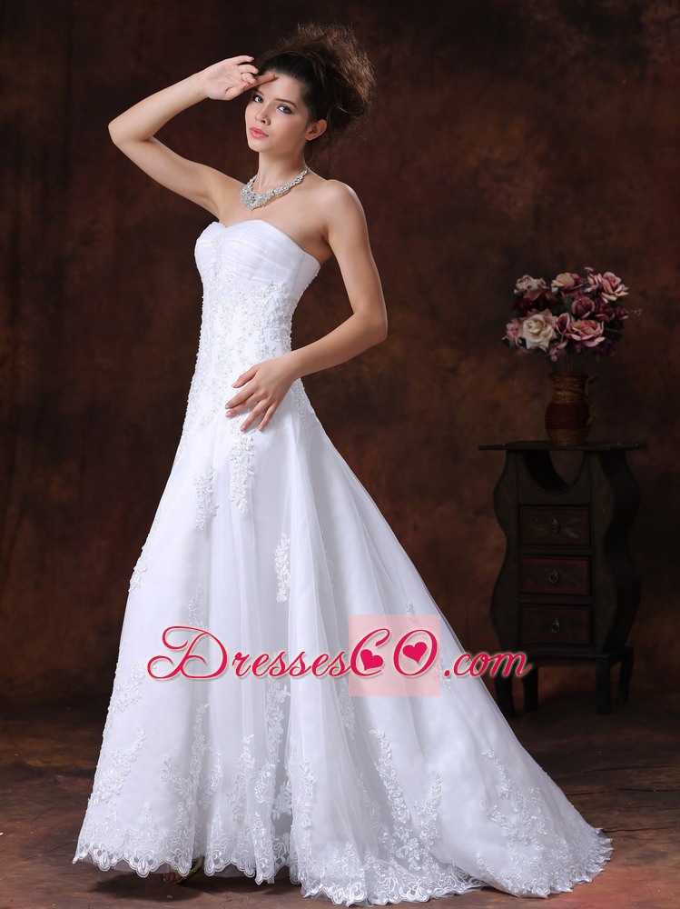Lace A-Line Brush Romantic Wedding Dress With Beading