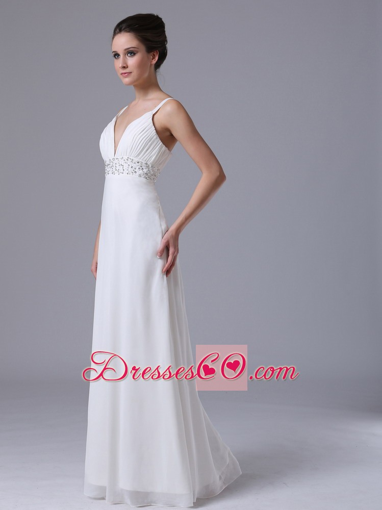 Beaded Decorate Waist Chiffon Straps Empire Long Wedding Dress For 2013