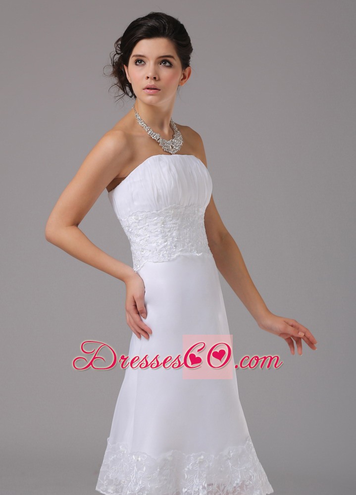 Short Wedding Dress With Lace Decorate Waist Strapless Knee-length