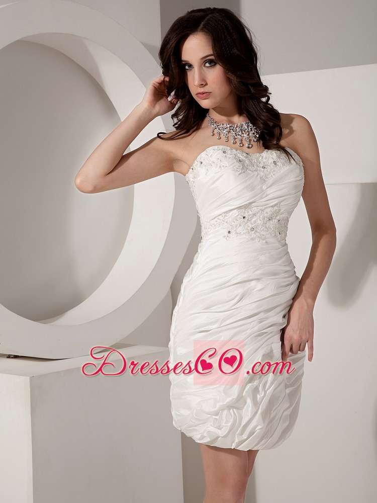 White Column / Sheath Mini-length Taffeta Beading Prom Dress