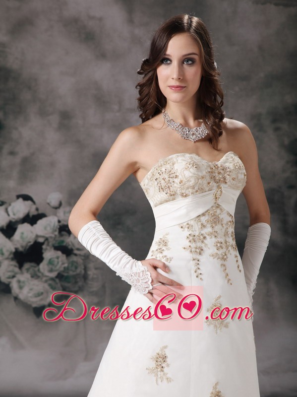 Affordable A-line Court Train Lace Beading Wedding Dress