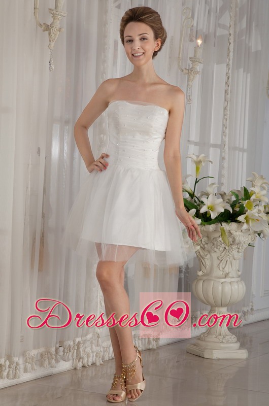 Sweet A-line / Princess Strapless Mini-length Organza Beading Wedding Dress