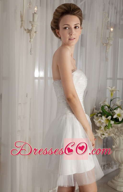 Sweet A-line / Princess Strapless Mini-length Organza Beading Wedding Dress