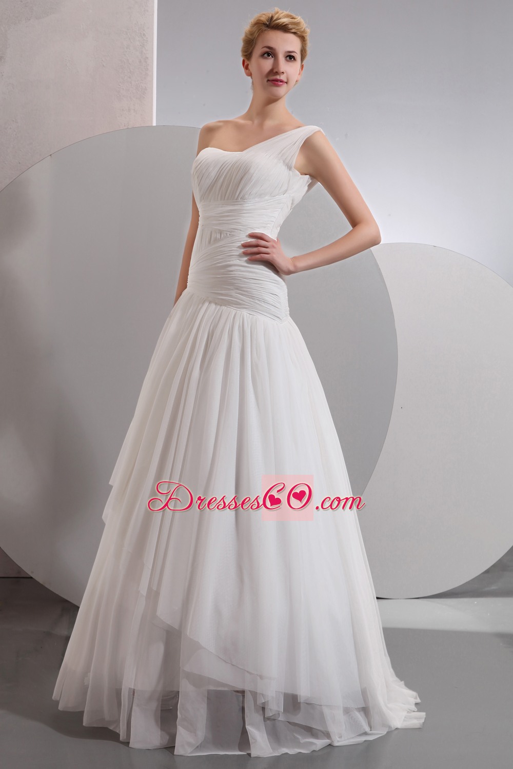 Beautiful A-line One Shoulder Long Chiffon Wedding Dress