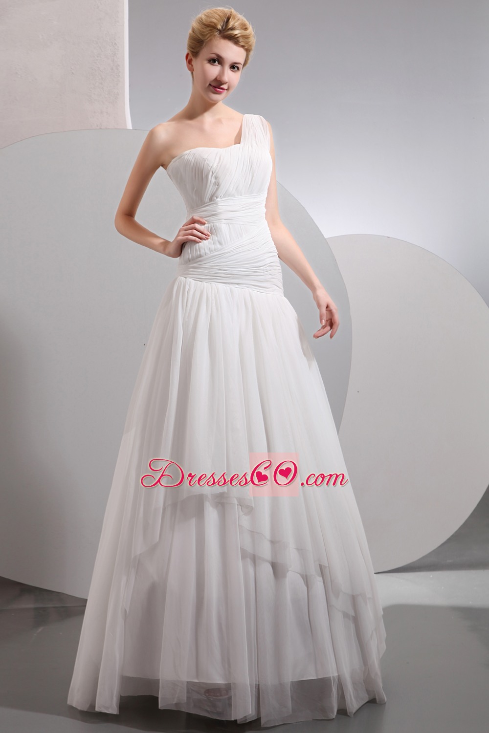 Beautiful A-line One Shoulder Long Chiffon Wedding Dress