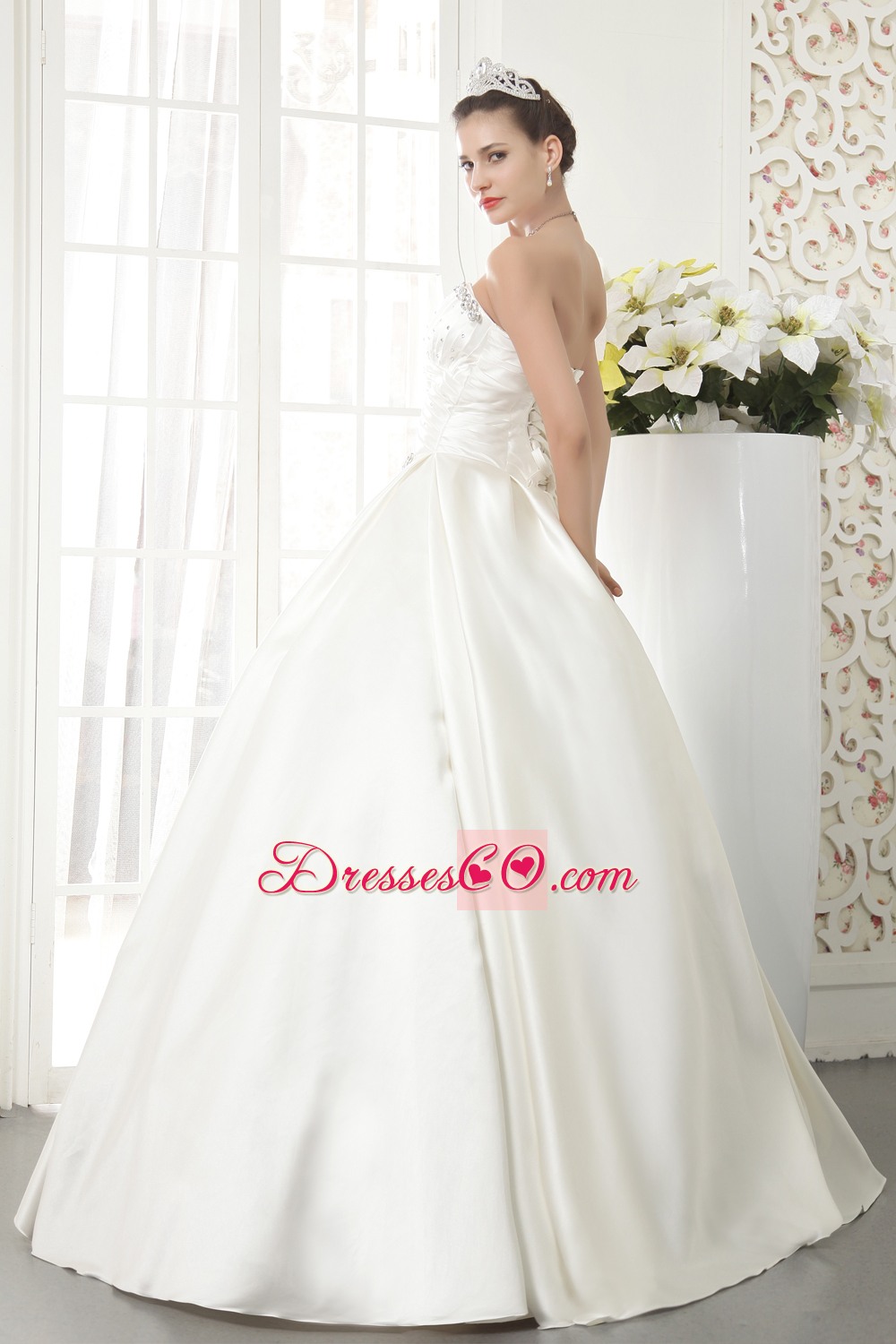 Elegant A-line / Princess Long Satin Beading Wedding Dress