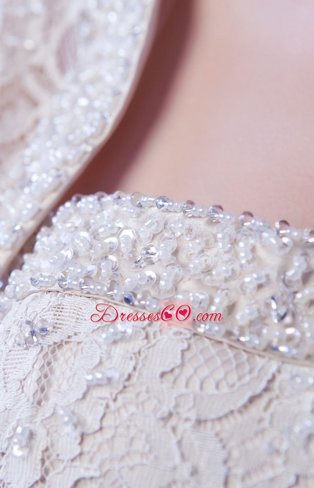Champagne Column Strapless Mini-length Lace Beading Wedding Dresses