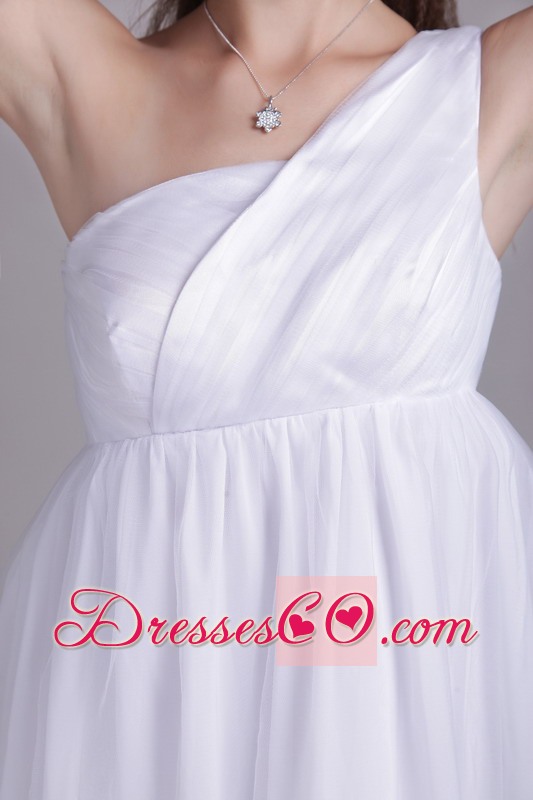 White Empire One Shoulder Ankle-length Chiffon Ruffles Wedding Dress