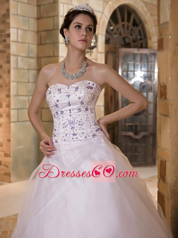 Simple A-line Long Taffeta And Tulle Embroidery Wedding Dress