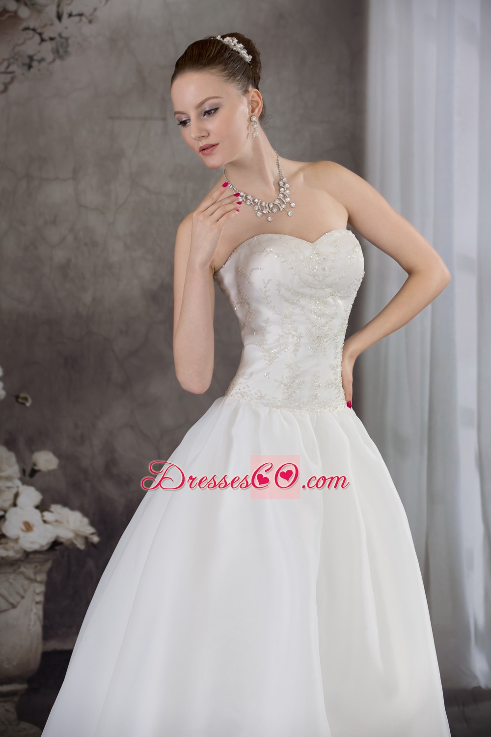 A-line Organza Appliques With Beading Wedding Dress