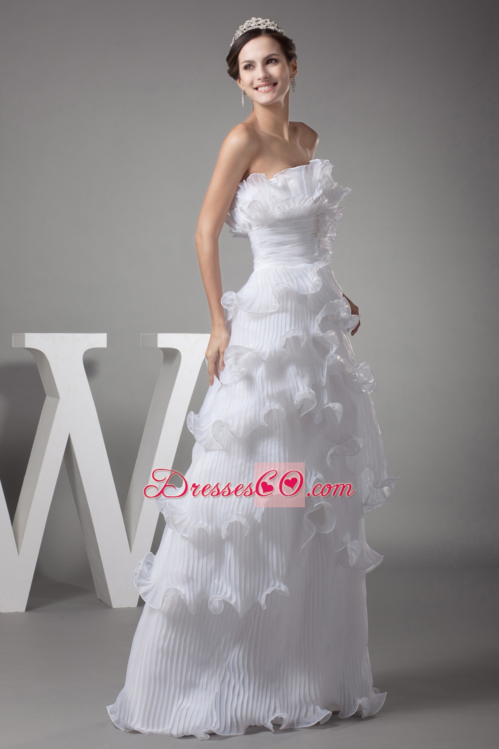 Ruffles Column / Sheath Strapless Long Wedding Dress