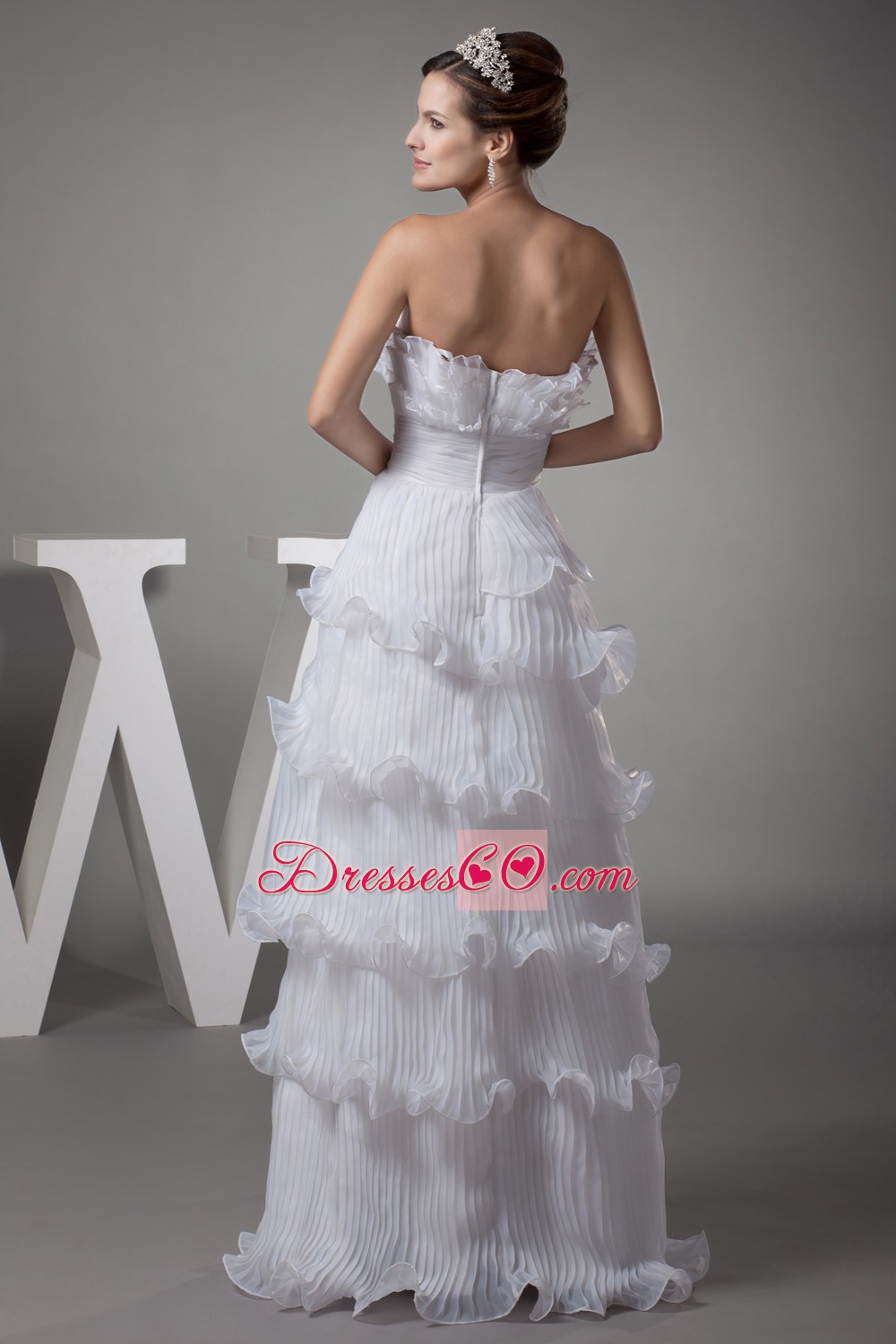 Ruffles Column / Sheath Strapless Long Wedding Dress