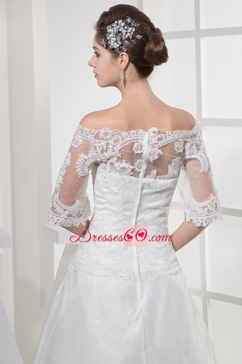 Off The Shoulder Princess Lace Long Half Sleeves Wedding Dress