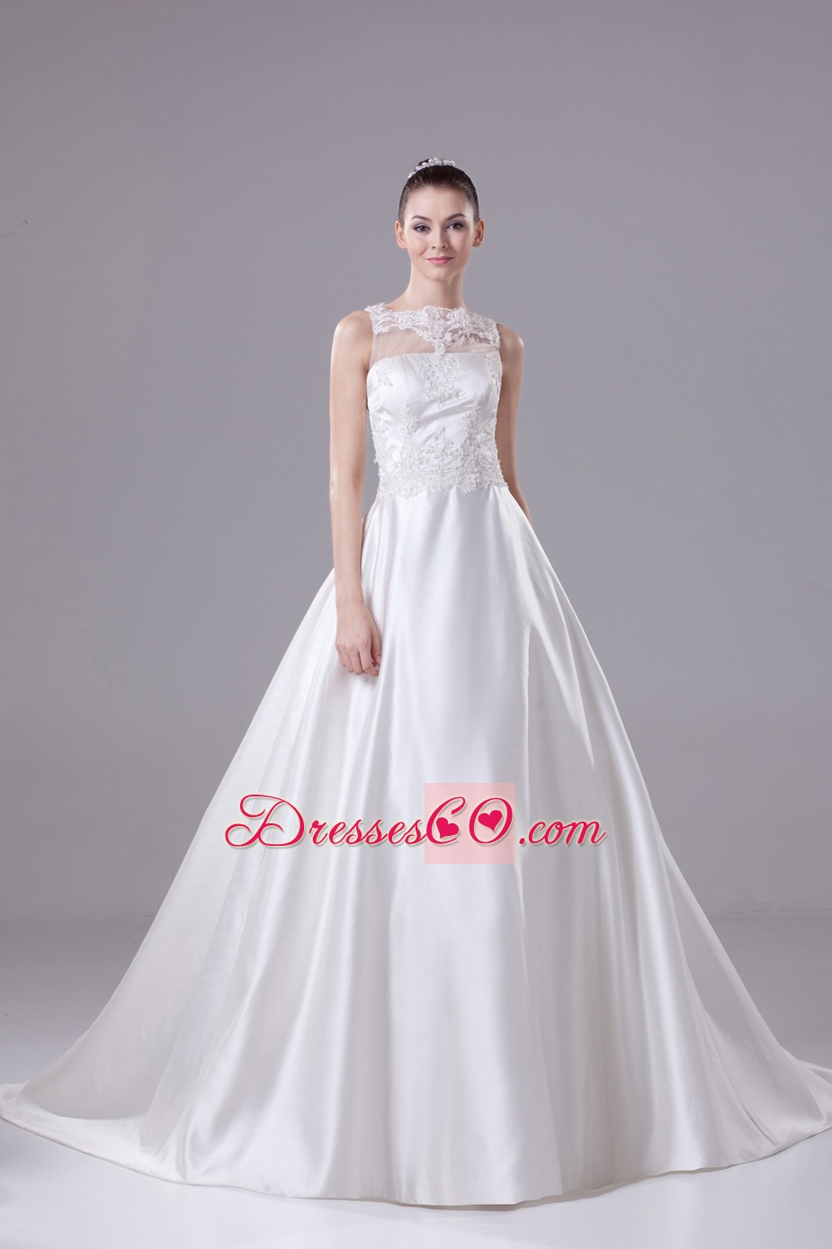 Bateau Neck New A-line / Princess Lace Wedding Dress