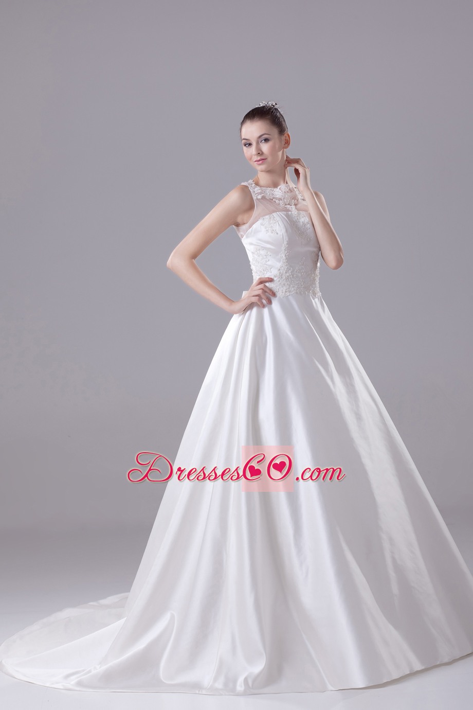 Bateau Neck New A-line / Princess Lace Wedding Dress