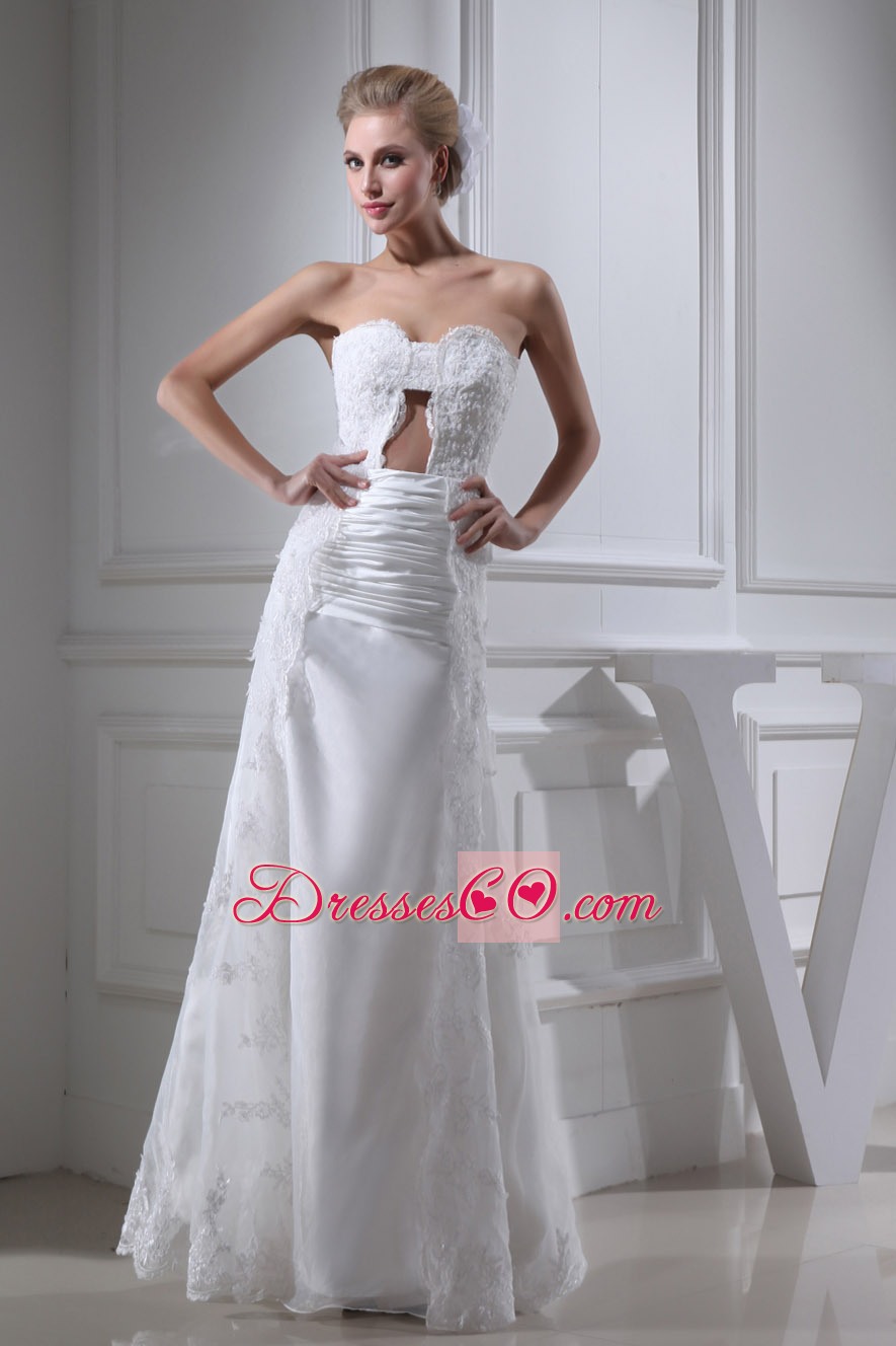 A-line Lace Ruching Long Wedding Dress