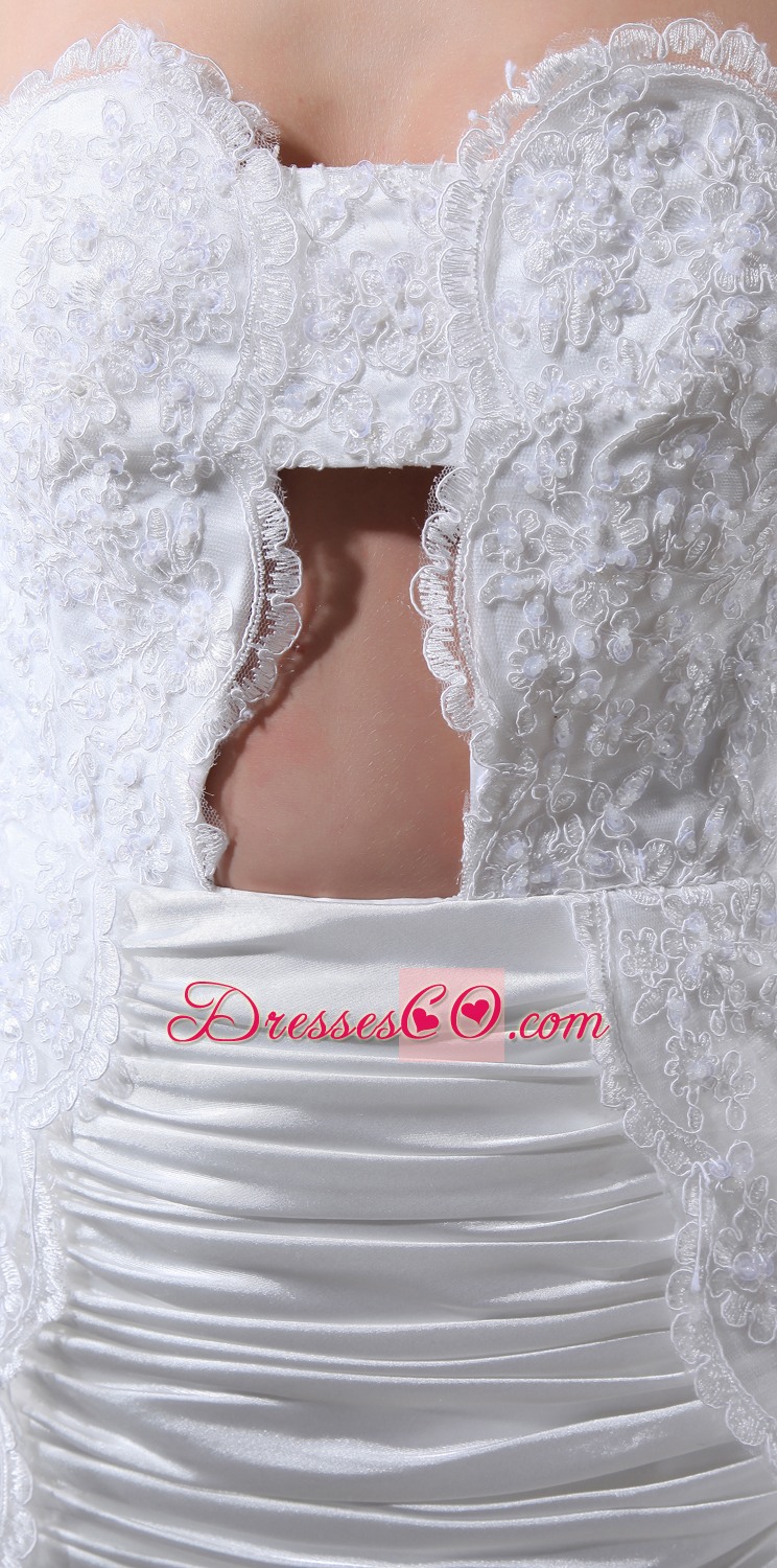 A-line Lace Ruching Long Wedding Dress