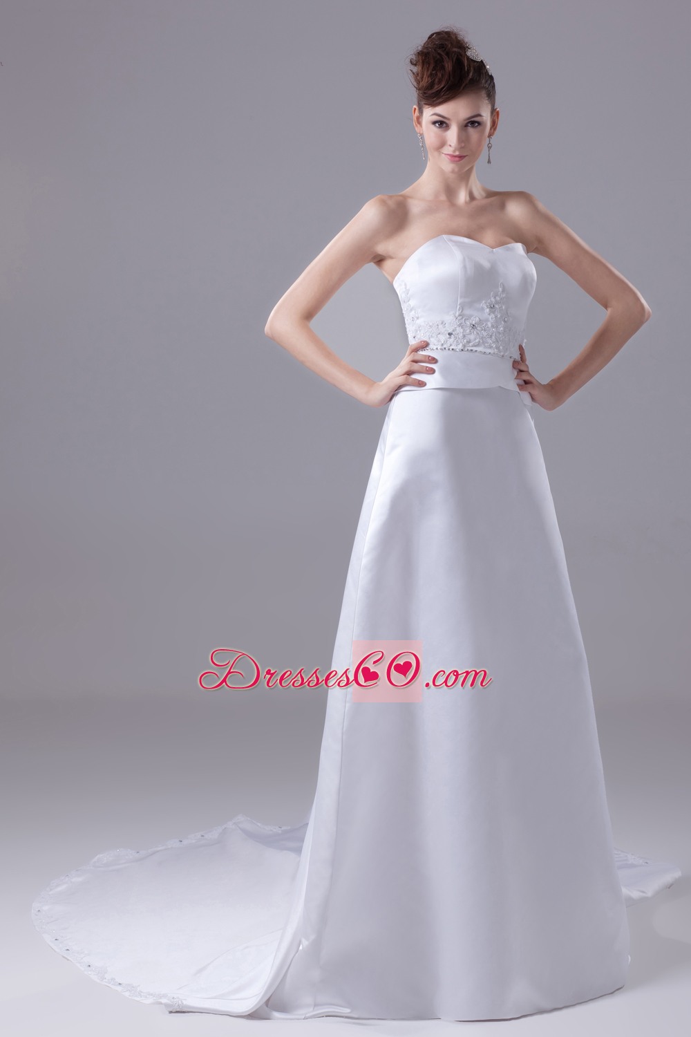 Lace and Beading Watteau Train Wedding Dress