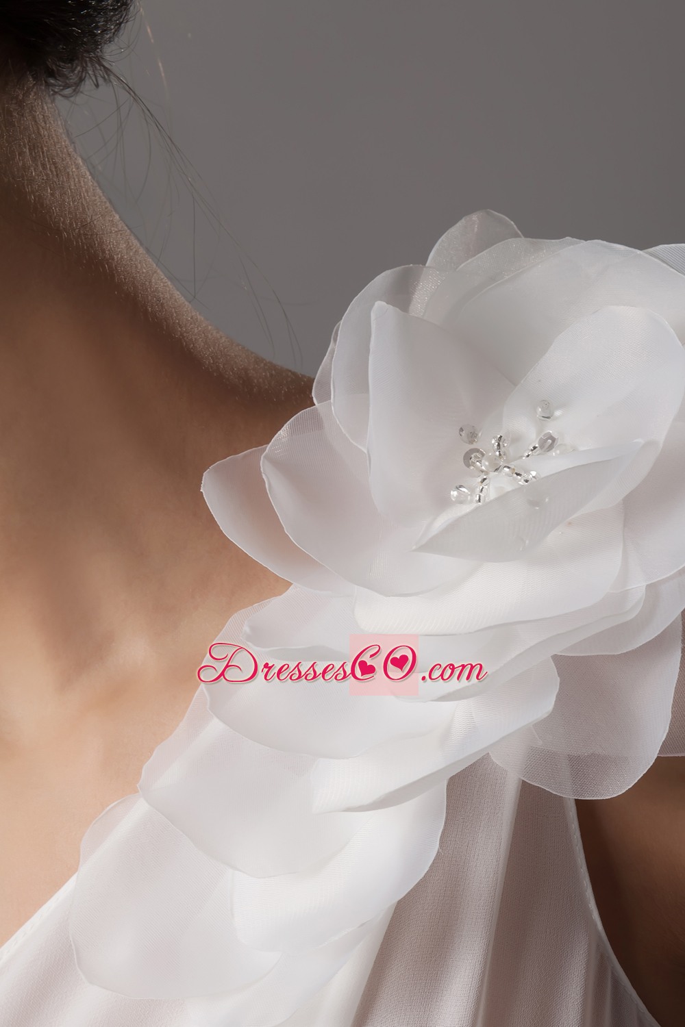 Hand Made Flowers One Shoulder Long Wedding Dress