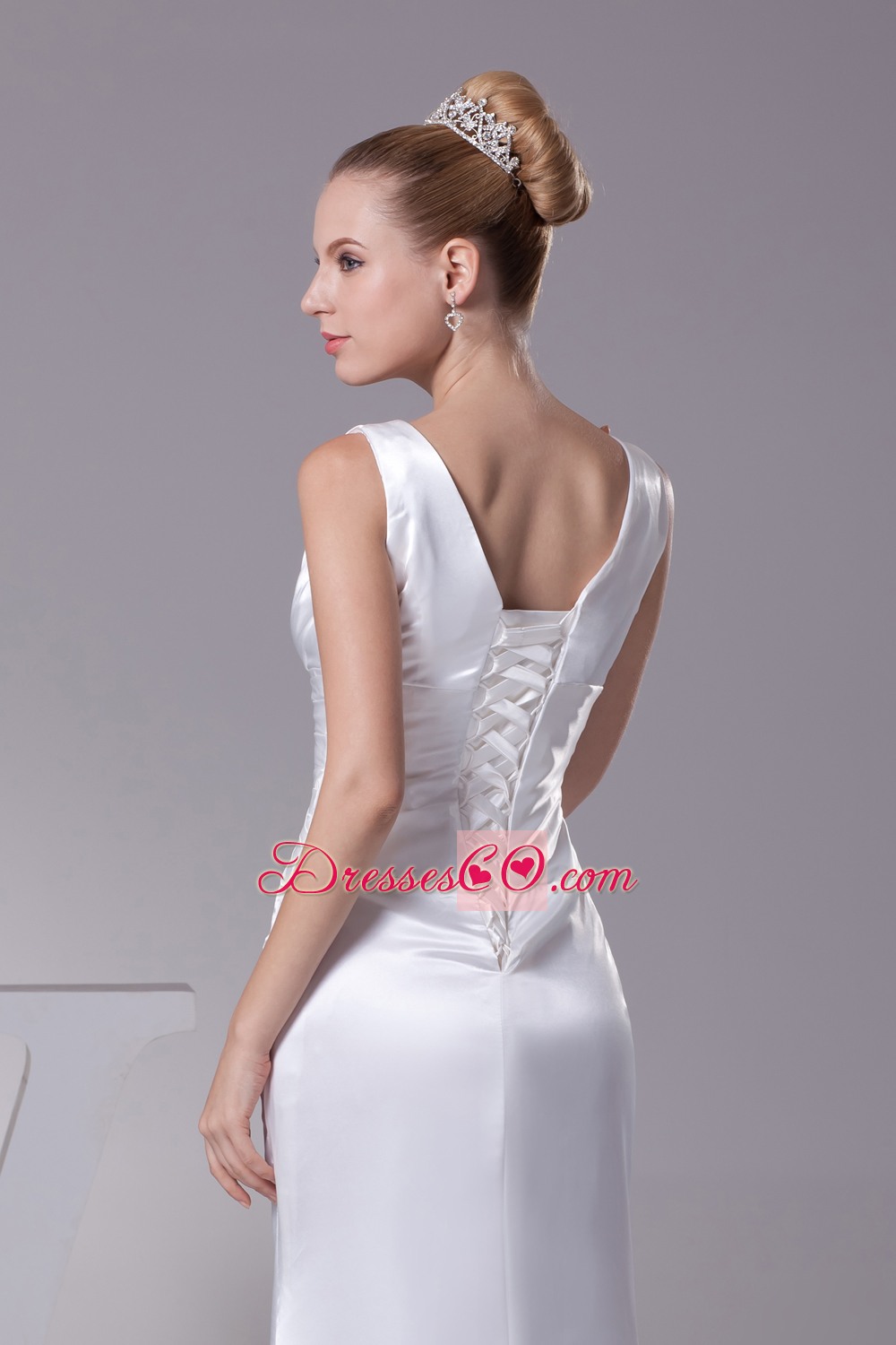 V-neck Beading Long Wedding Dress With Column
