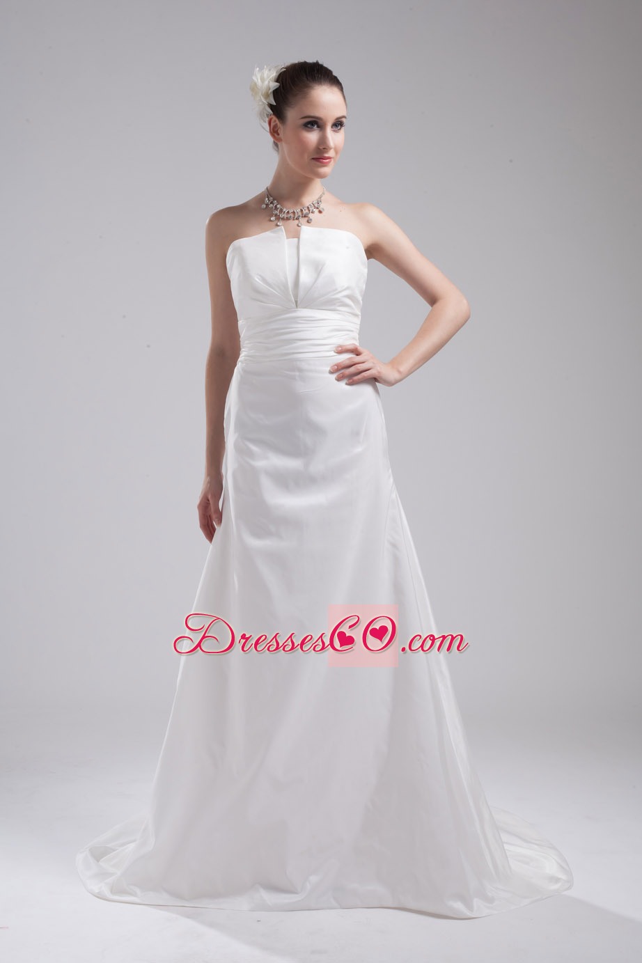 A-line Strapless Ruching Taffeta Wedding Dress