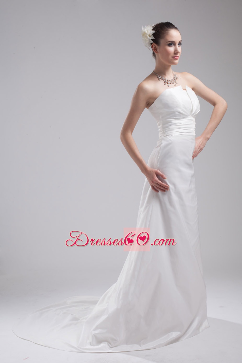A-line Strapless Ruching Taffeta Wedding Dress