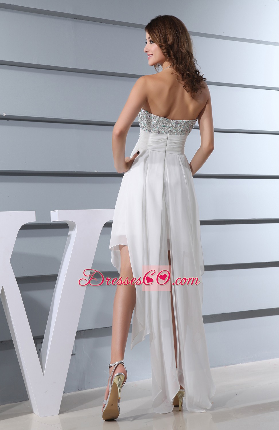 White Beading High-low Prom Dress
