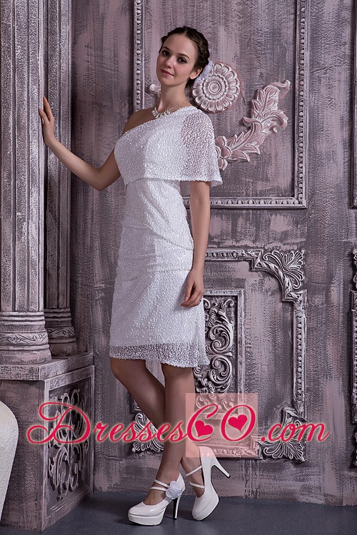 Customize Column / Sheath One Shoulder Knee-length Sequin Wedding Dress
