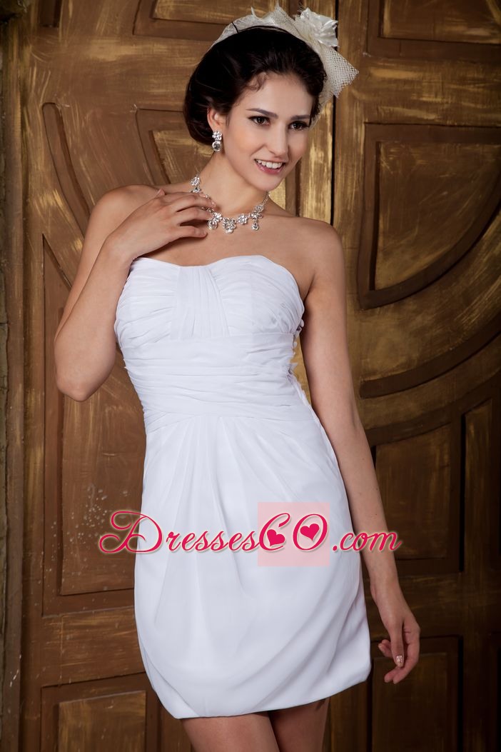 Pretty Column Strapless Mini-length Chiffon Ruched Wedding Dress