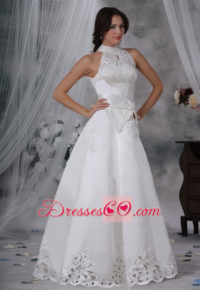 Fashionable Style High-neck Appliques Sash A-line Wedding Dress