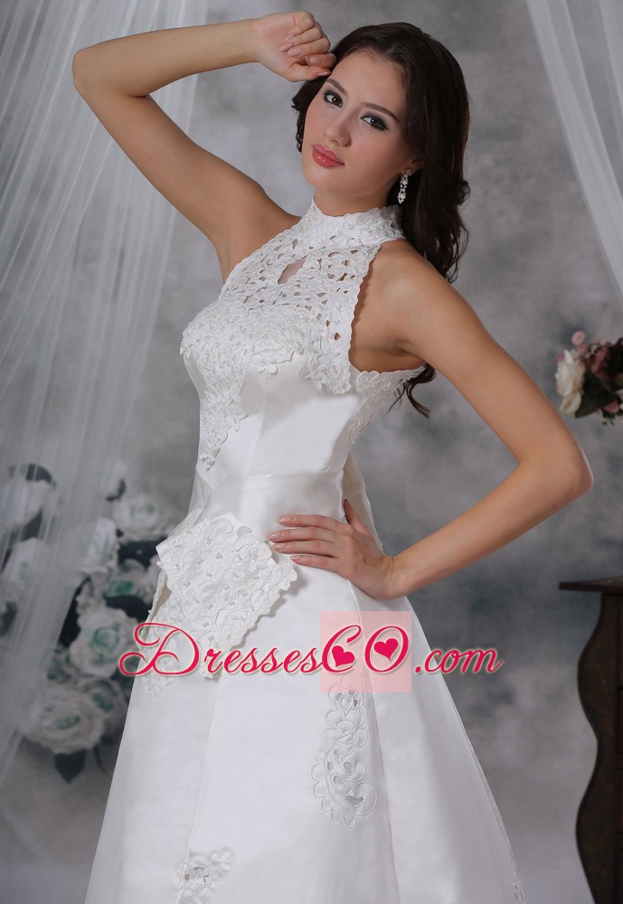 Fashionable Style High-neck Appliques Sash A-line Wedding Dress