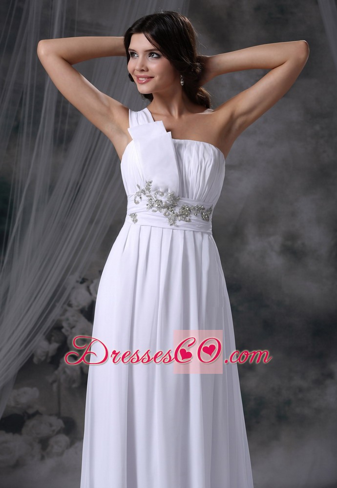 Beading Decorate Waist Ruched Decorate Up Bodice One Shoulder Brush Train Chiffon  Wedding Dress