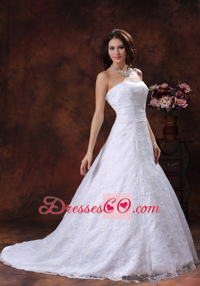 A-line Strapless Wedding Dress With Lace Over Shirt